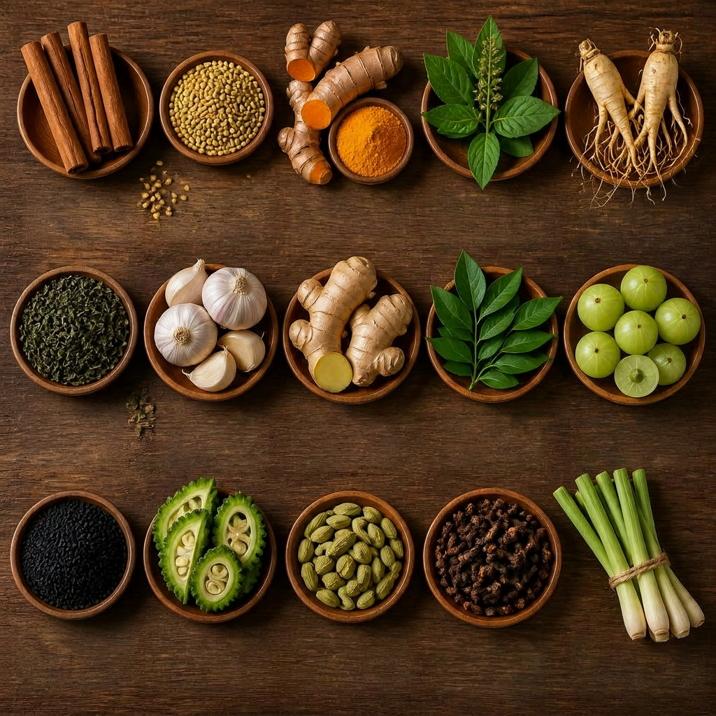 Natural herbal ingredients in a cup